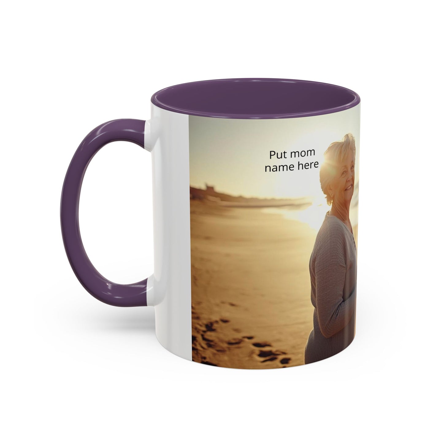 Personalized Photo Accent Coffee Mug Custom Mom and Dad Name, Sunset Beach Memory (11/15oz)