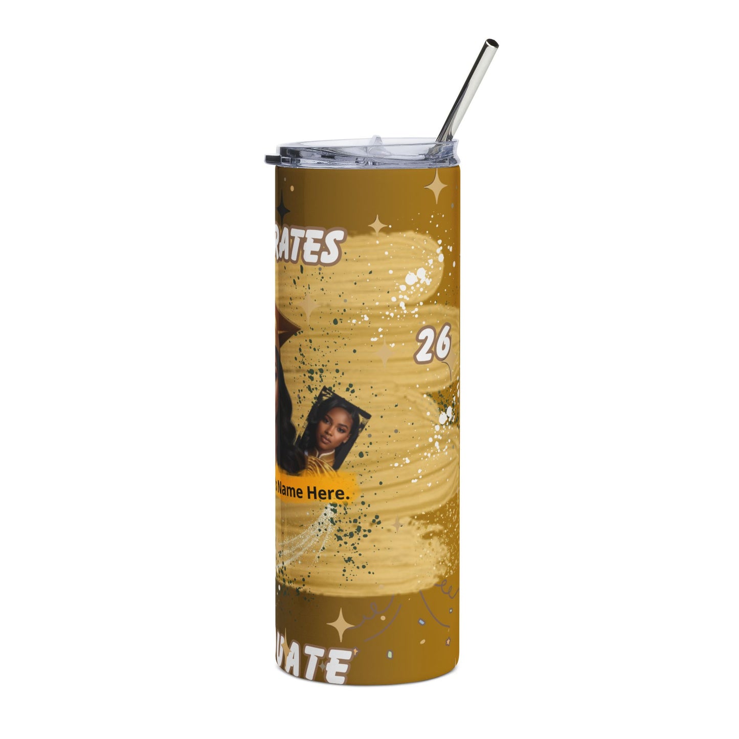 Tumbler: Graduation Photo Tumbler Personalized 20oz Stainless Steel Grad Gift. Gold