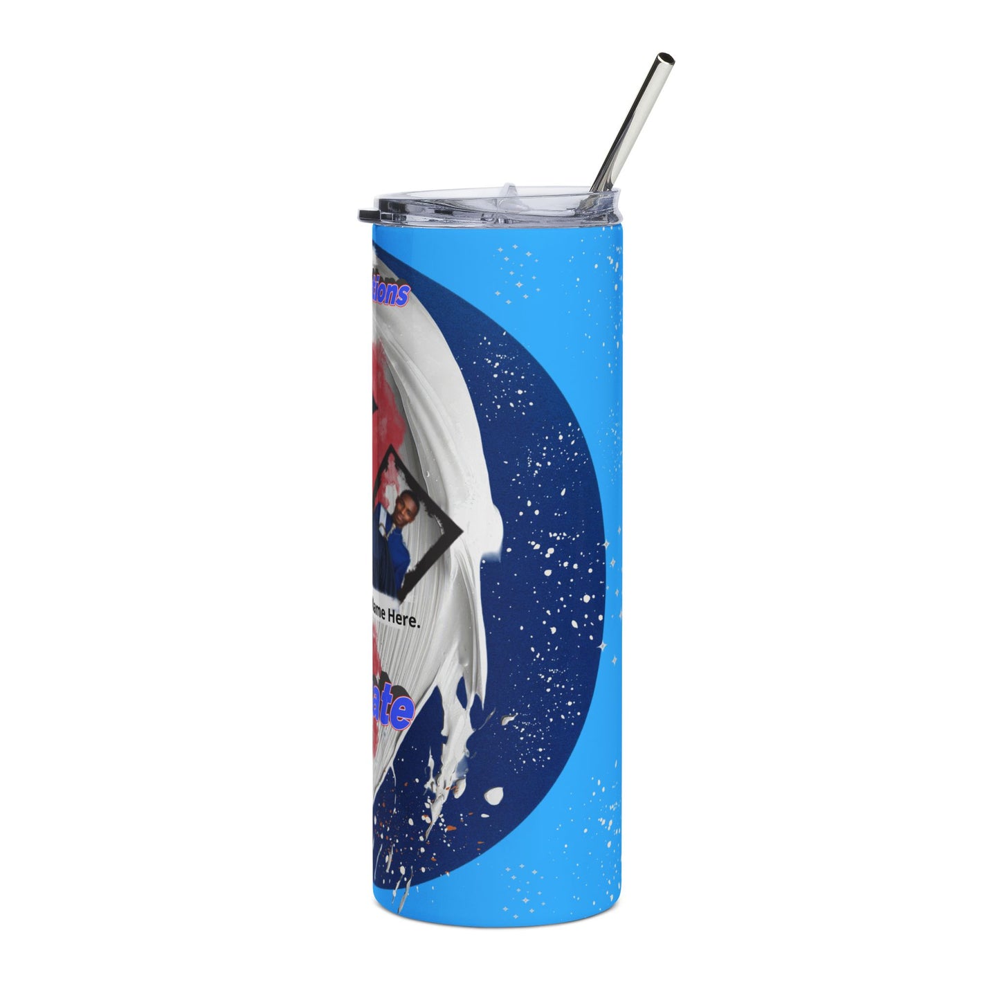 Tumblers: Personalized Graduation Stainless Steel Tumbler Custom Photo 20oz. Blue