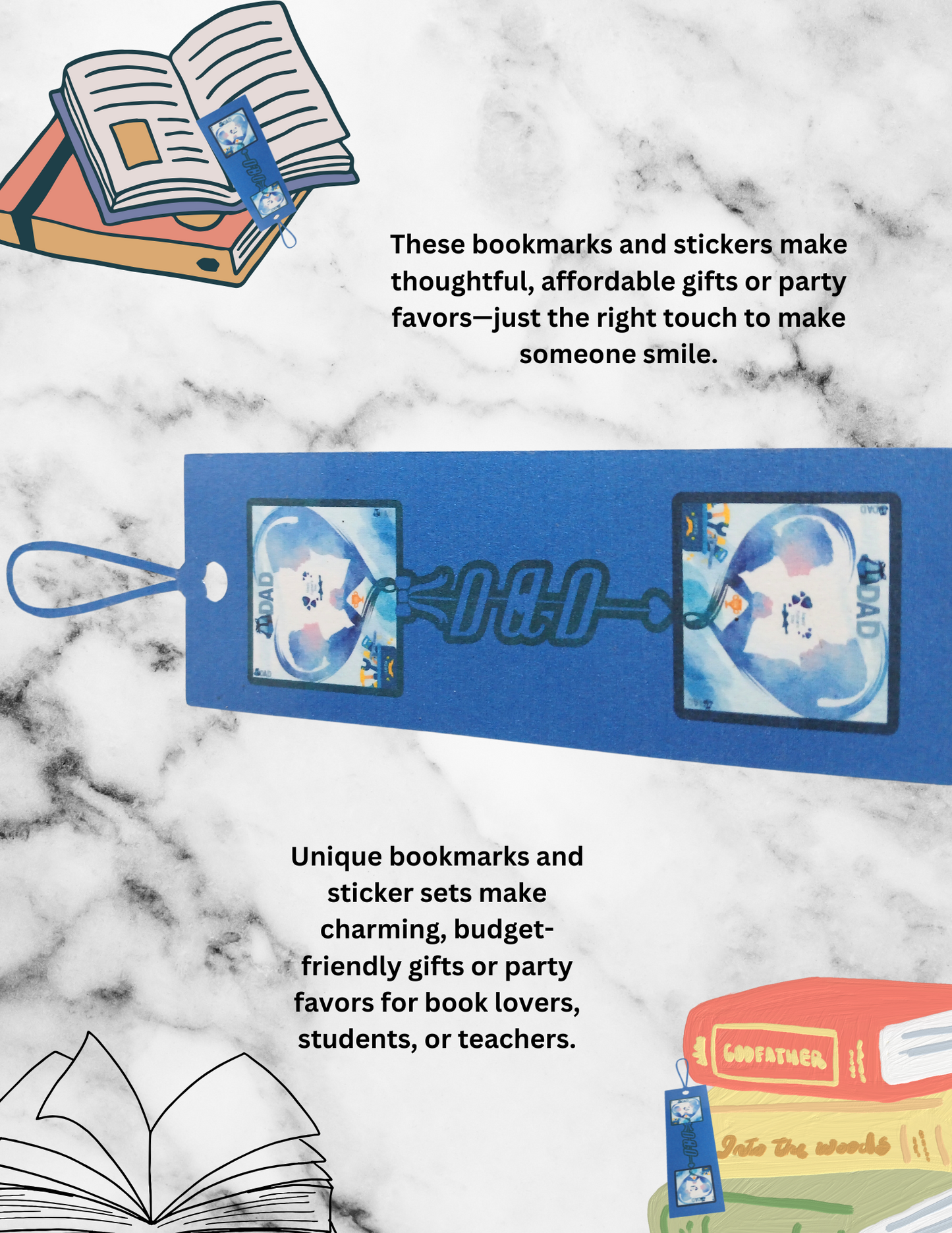 Customized Unique bookmarks and stickers digital downloads