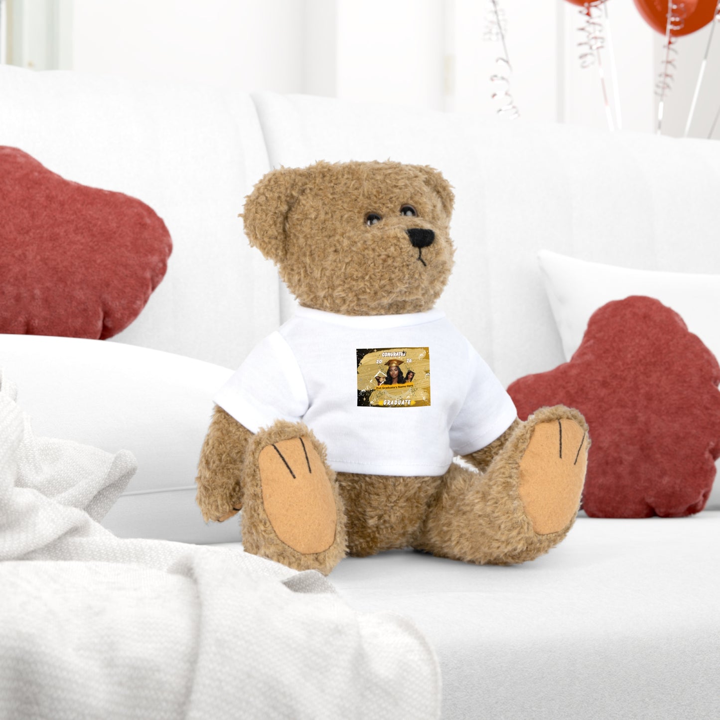 Teddy Bear Custom Photo with Personalized T‑Shirt. Cute Keepsake Gift. Gold/Yellow