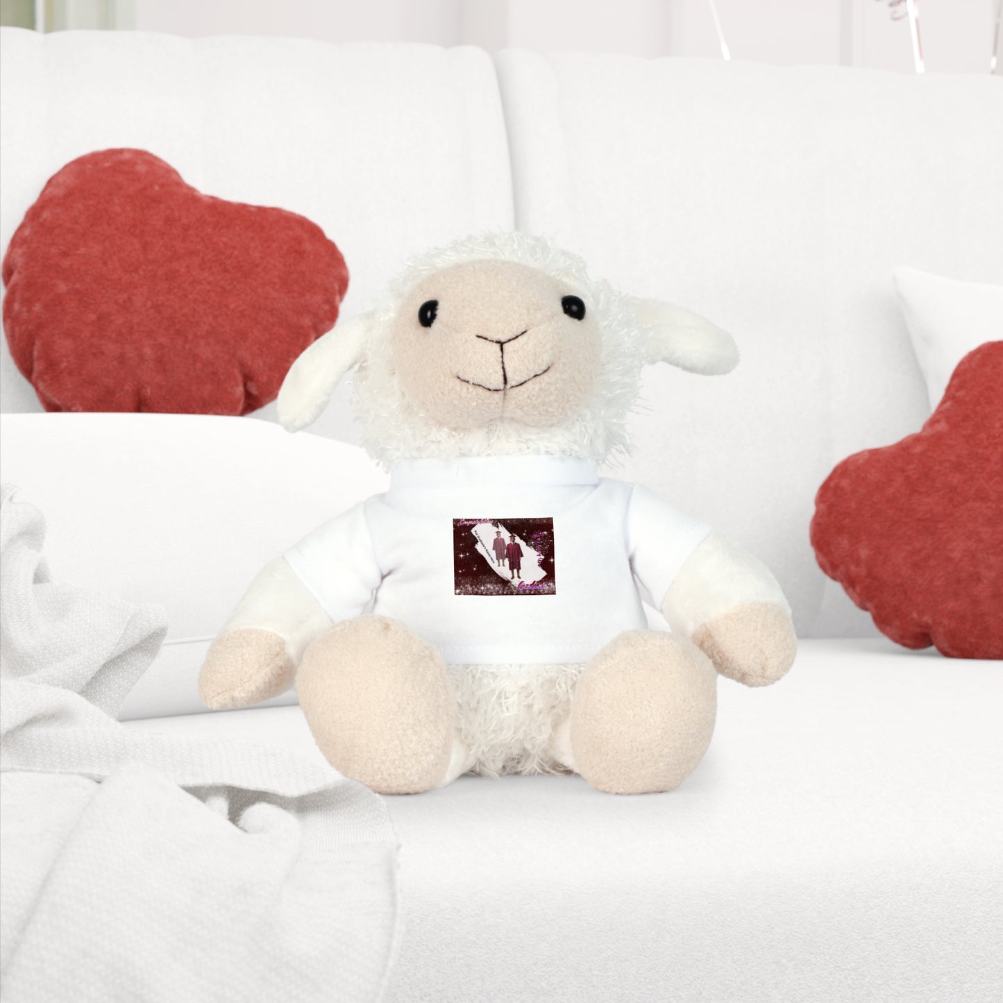 Teddy Bear Stuffed Bear Plush Graduation, personalize photo and name T-Shirt, Winter Couple Silhouette Design. Mahogany/Deep Red
