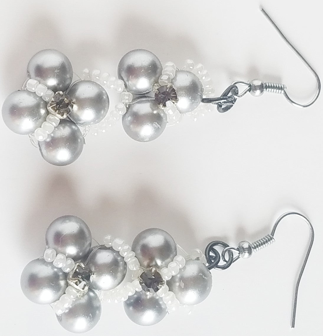 Elegant Bloom Silver, White, black and crystal Earrings