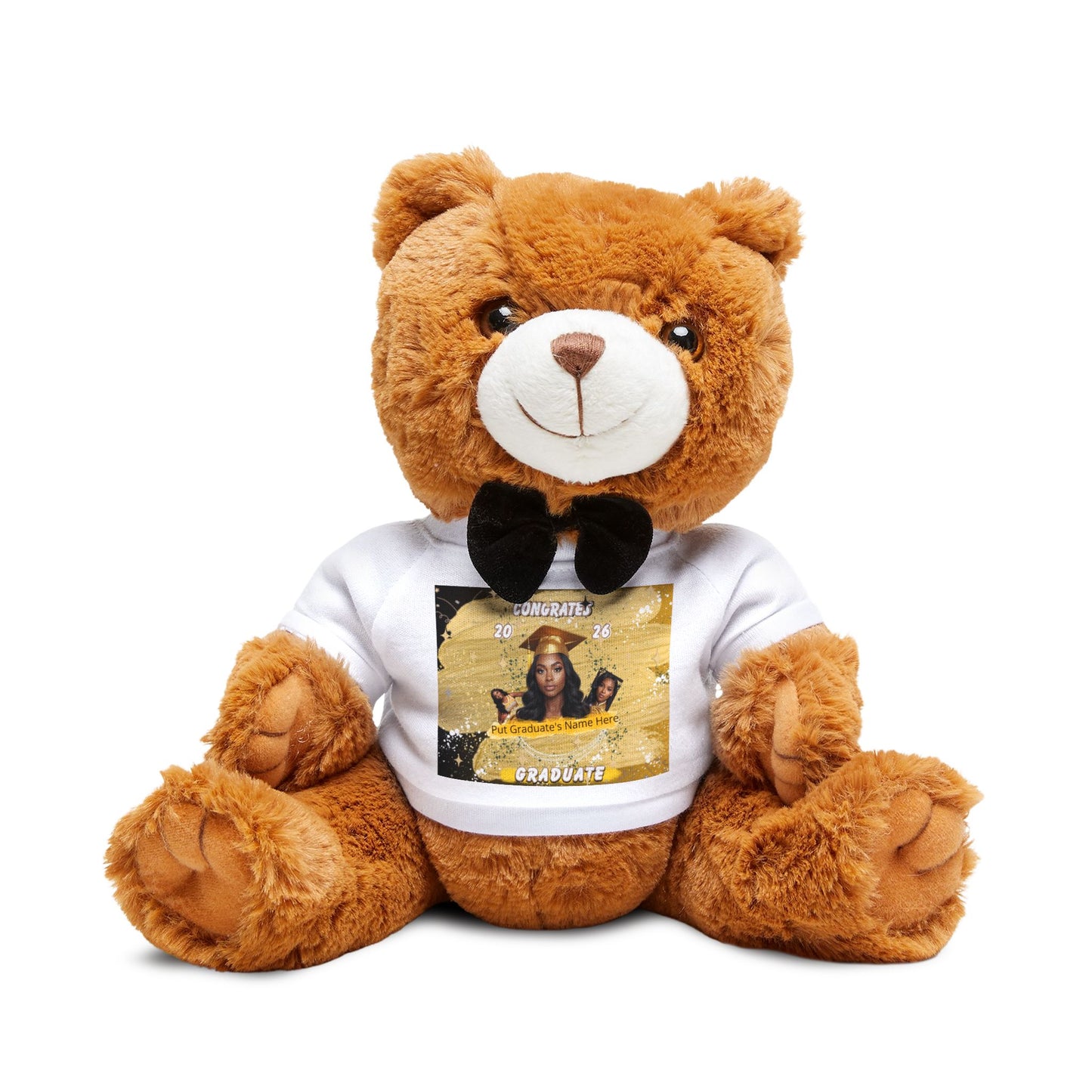 Teddy Bear. Custom Photo Teddy Bear with Printed T‑Shirt. Personalized Gift for Kids & Loved Ones. Gold