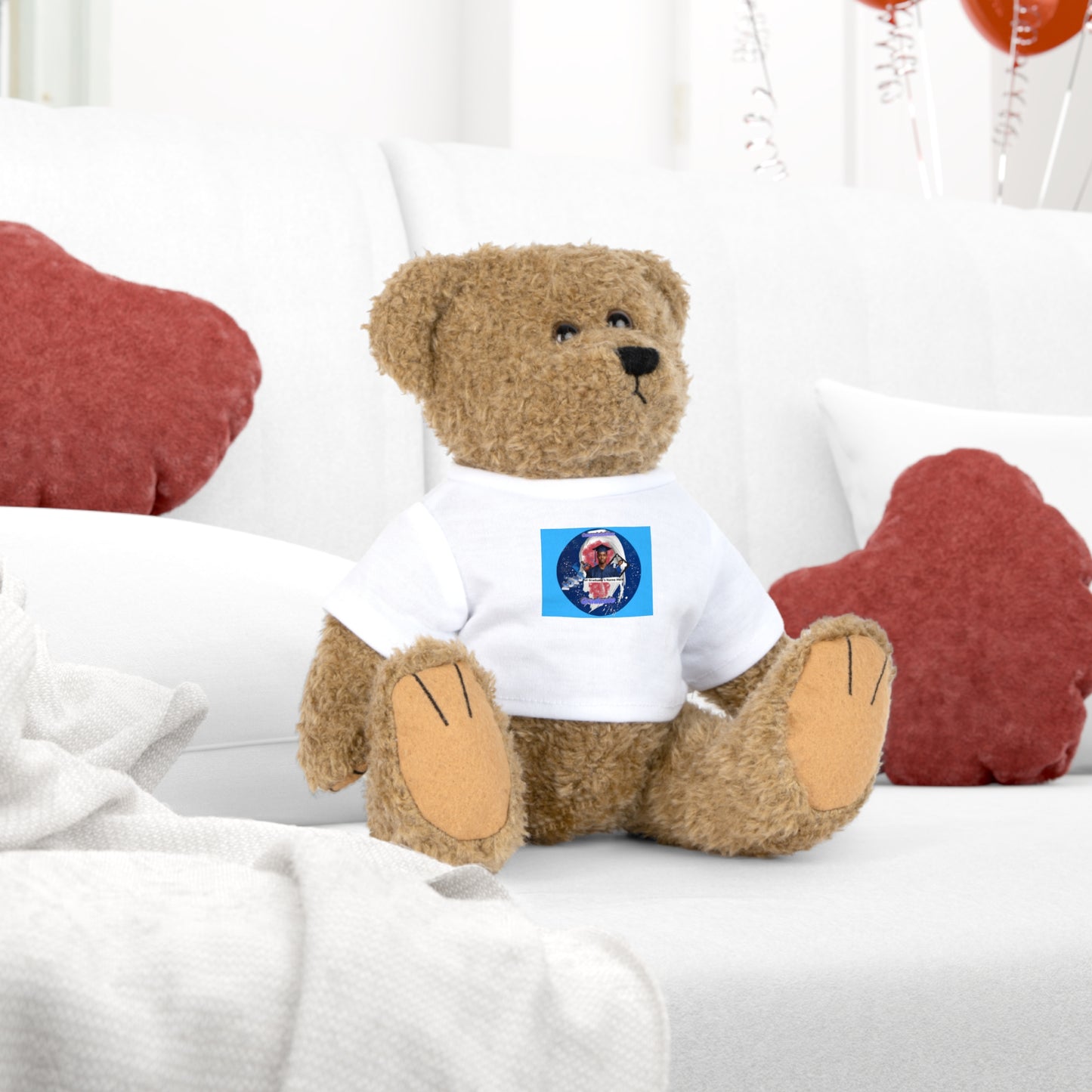 Teddy Bear Plush Toy. Personalize photo and name. Blue