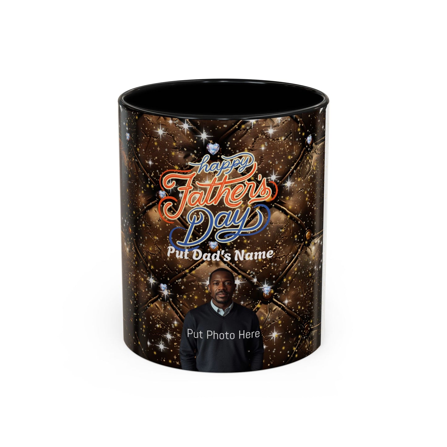 Personalized Fathers Day Coffee Mug Happy Fathers Day Photo & Name Accent Mug