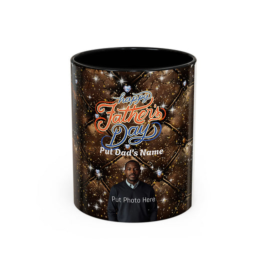 Personalized Fathers Day Coffee Mug Happy Fathers Day Photo & Name Accent Mug