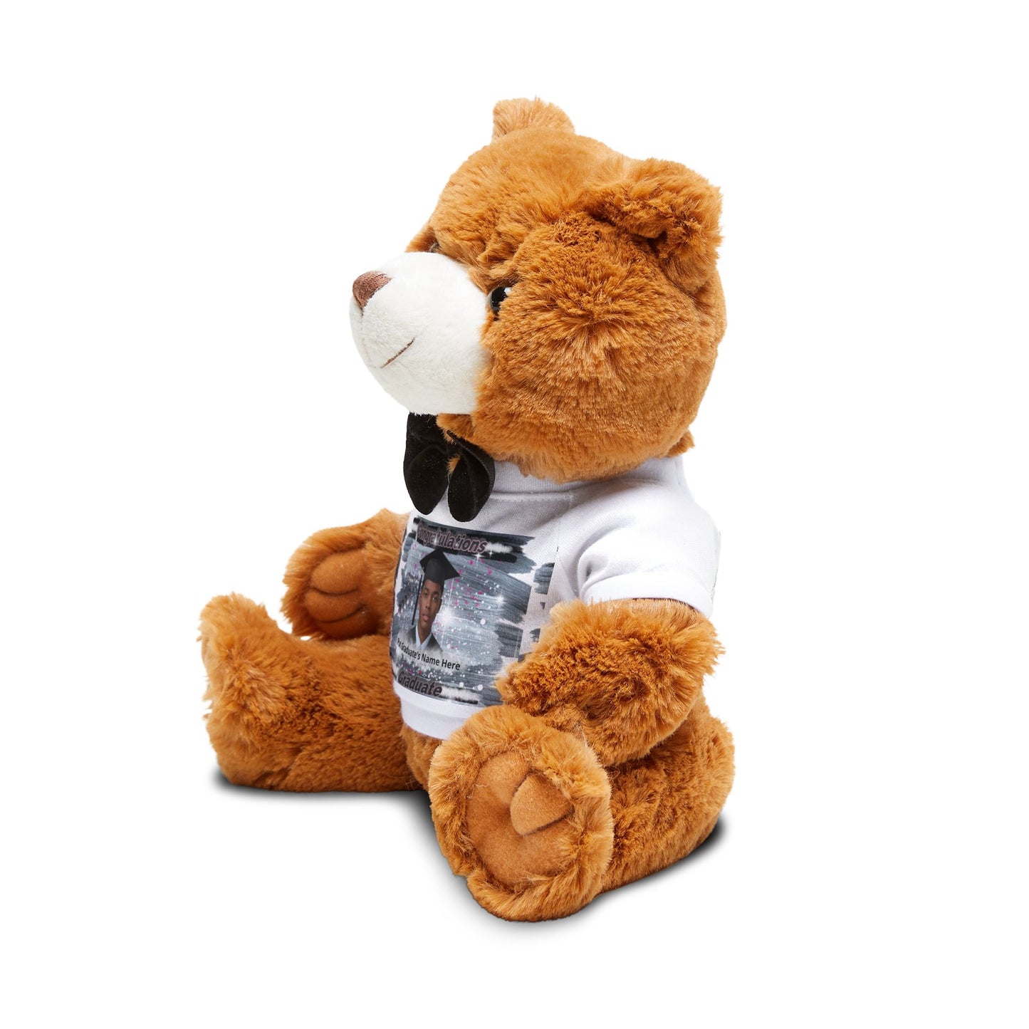 Teddy Bear Personalized Photo with Custom T-Shirt. Graduation Keepsake. Black