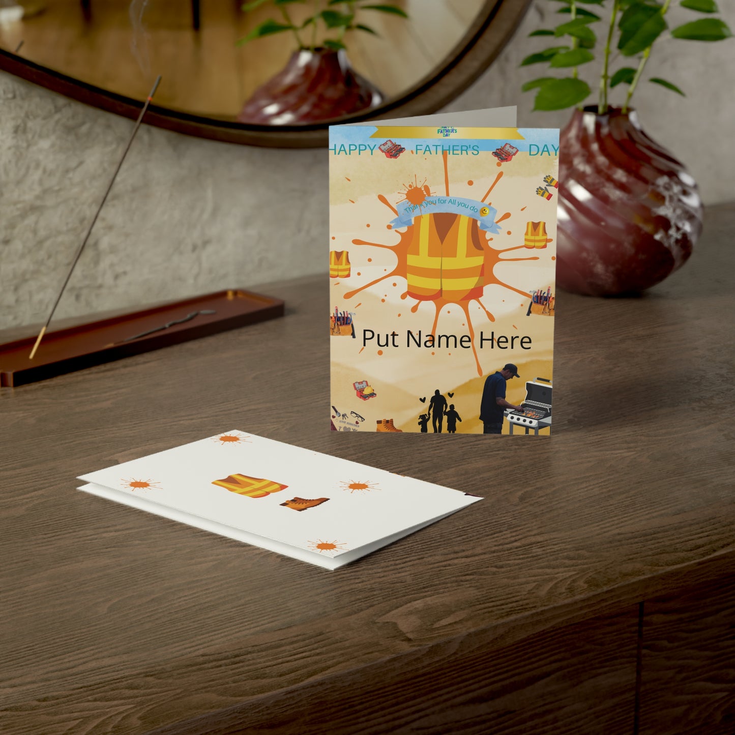 Father’s Day Construction Worker Greeting Card Customizable Put Name Here Safety Vest Design: Physical Product.