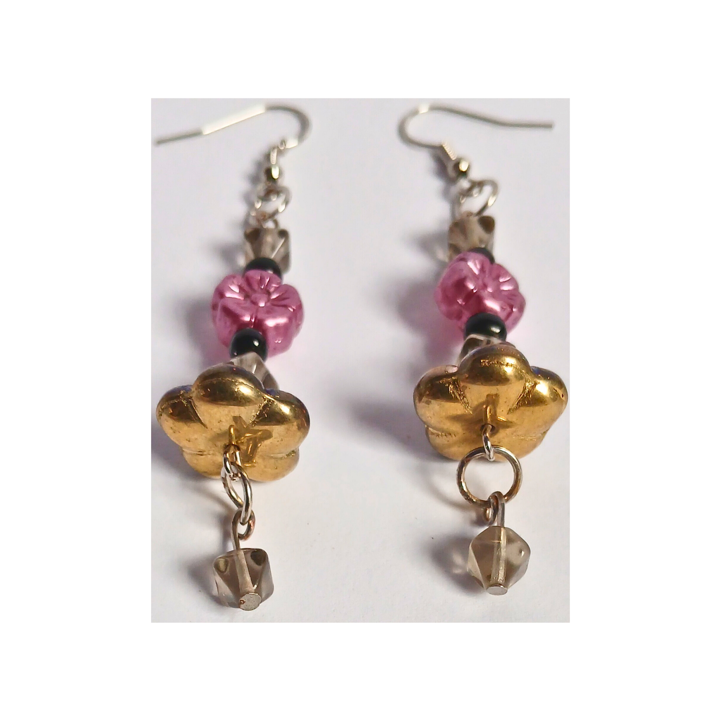 Short pink, gold and smoky dangling earrings: Fashion Jewelry