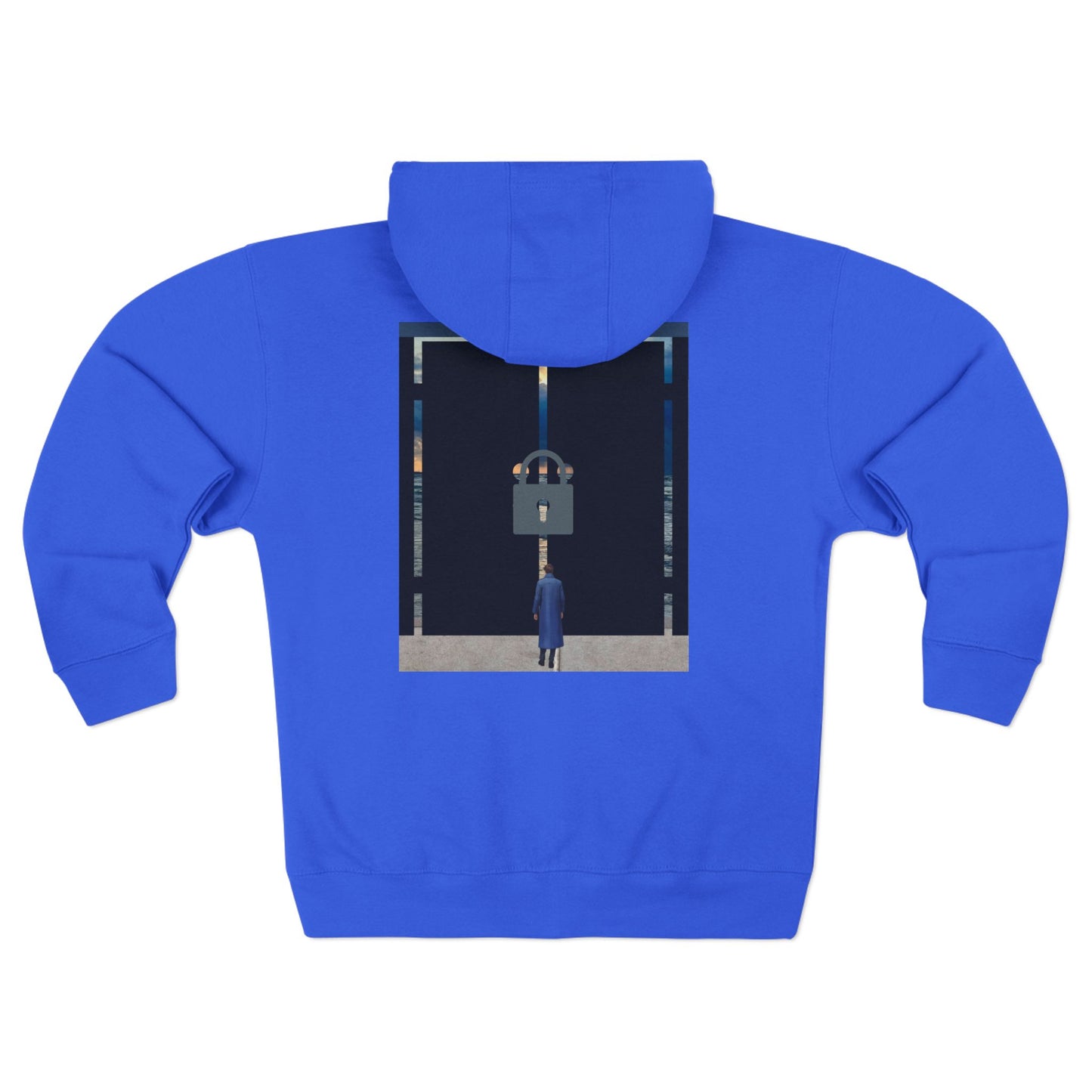 Surreal Doorway Zip Hoodie — Lone Figure Nightscape Artwork