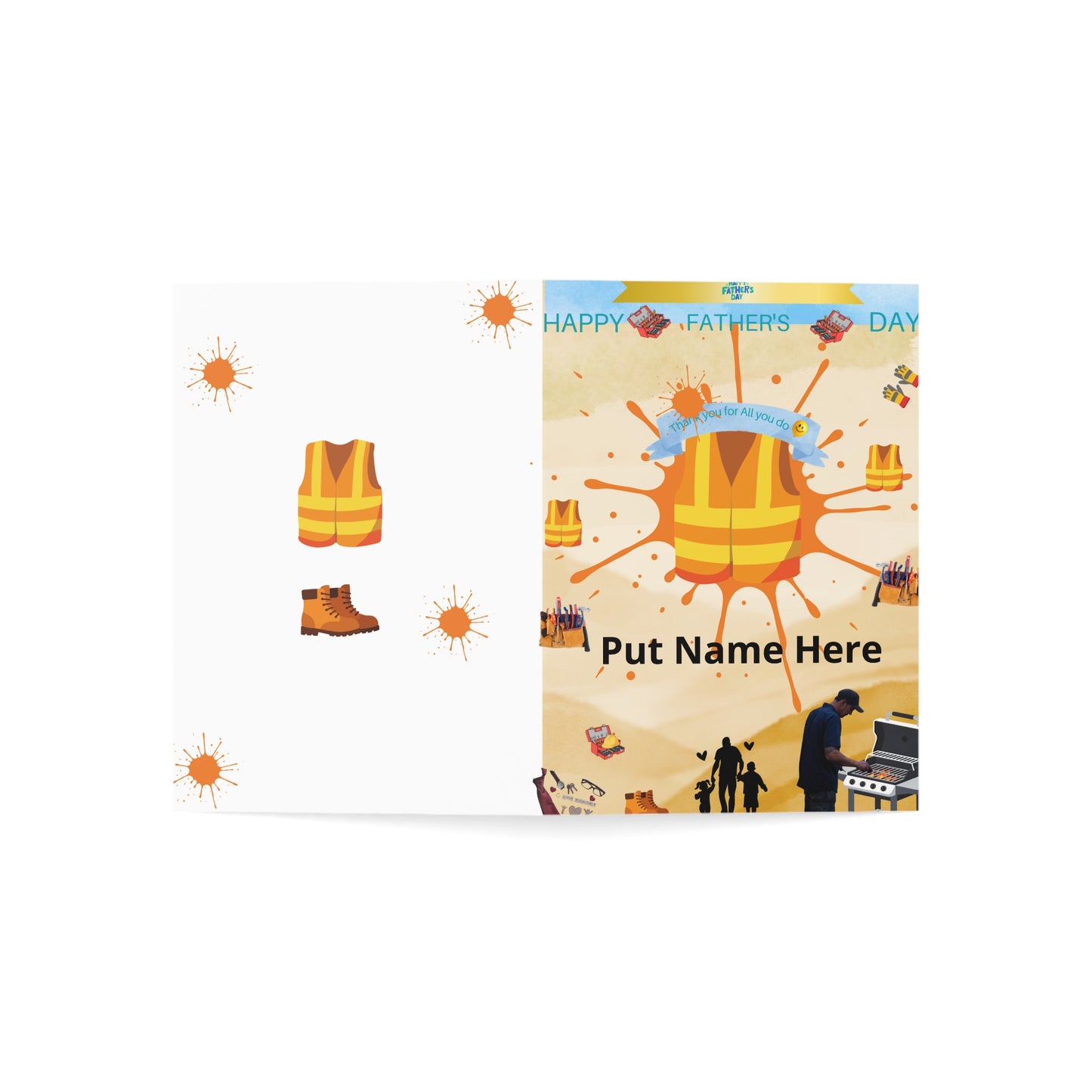 Father’s Day Construction Worker Greeting Card Customizable Put Name Here Safety Vest Design: Physical Product.