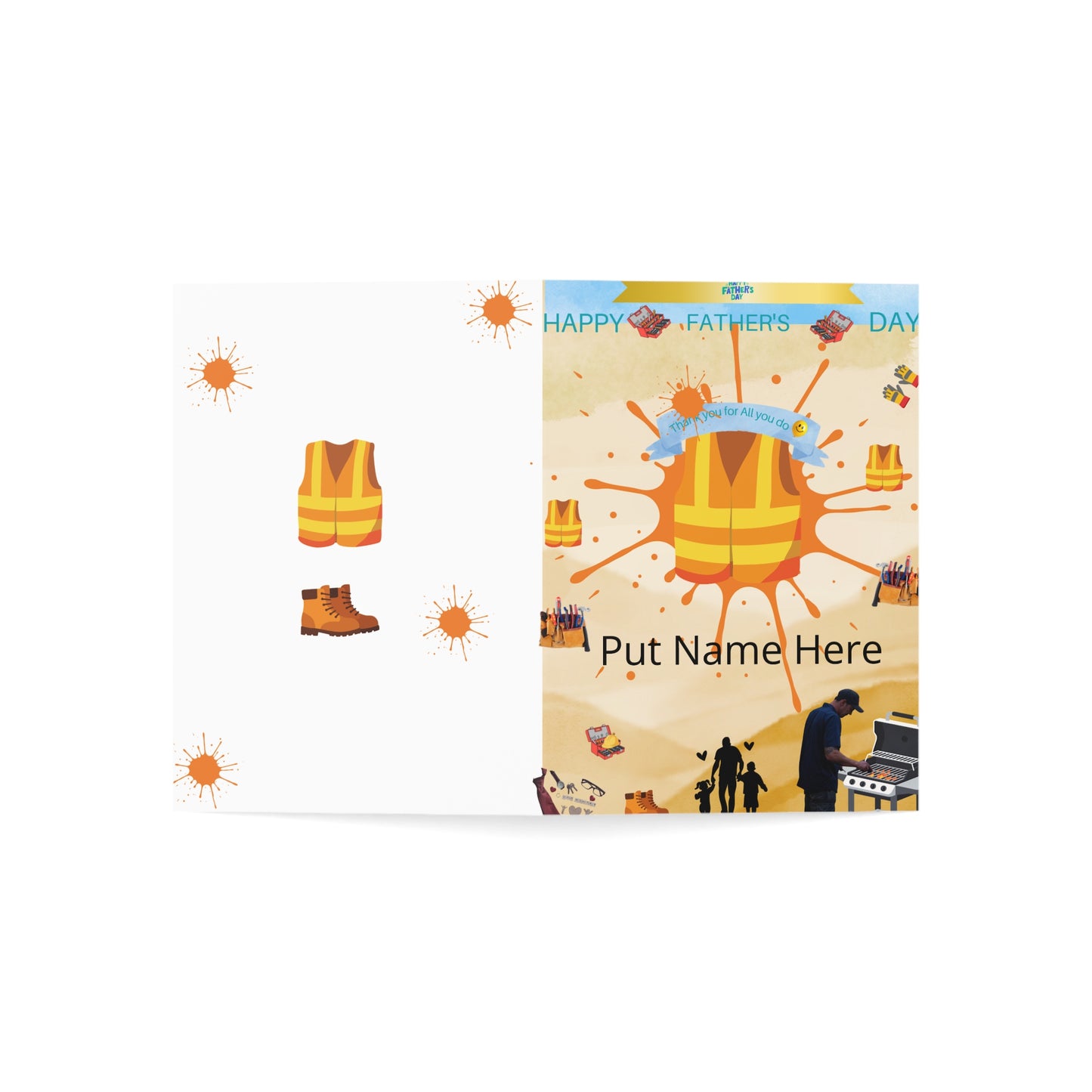 Father’s Day Construction Worker Greeting Card Customizable Put Name Here Safety Vest Design: Physical Product.