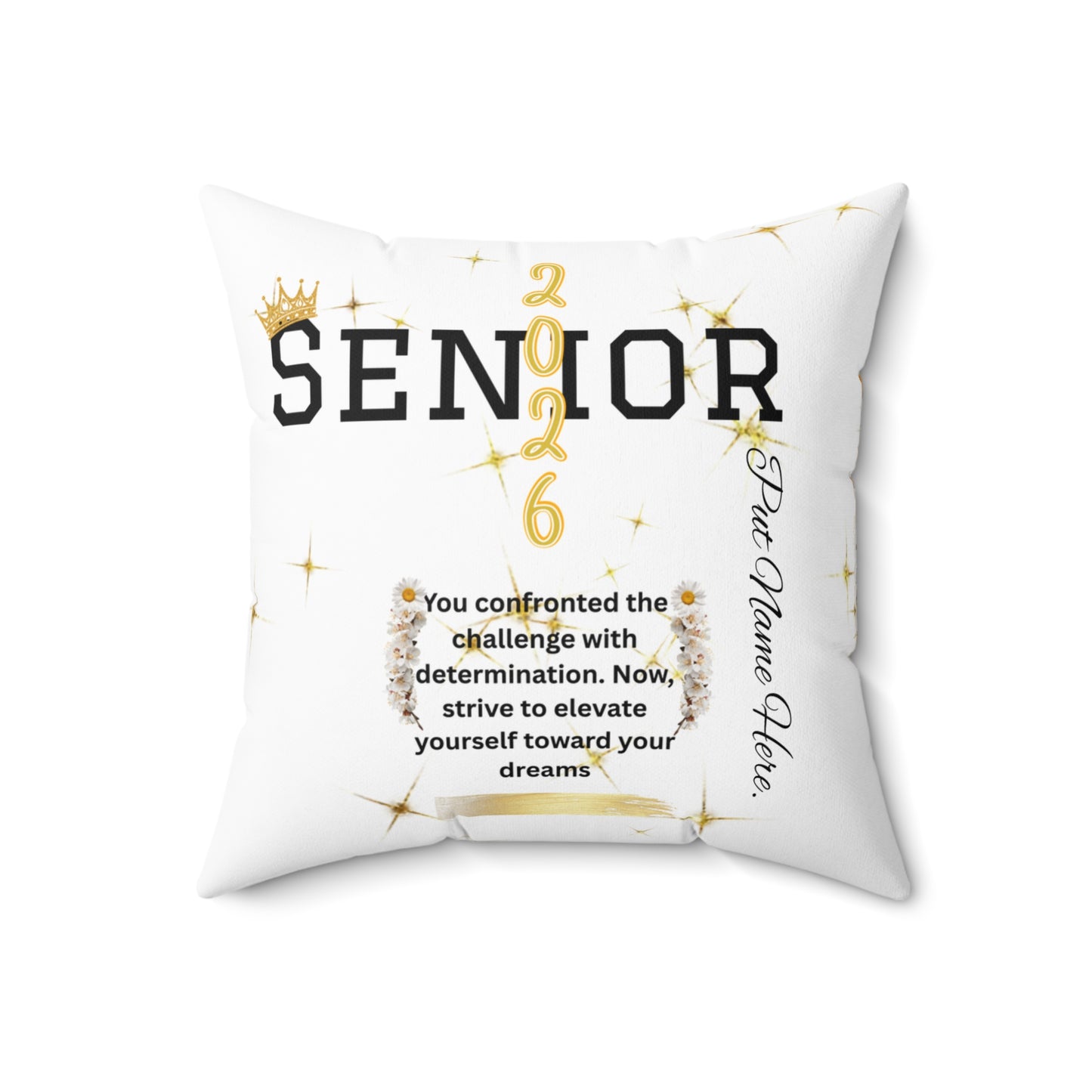 Senior 2026 Graduation Photo Pillow Personalized Gold & White Graduate Keepsake. Add name to front and back.