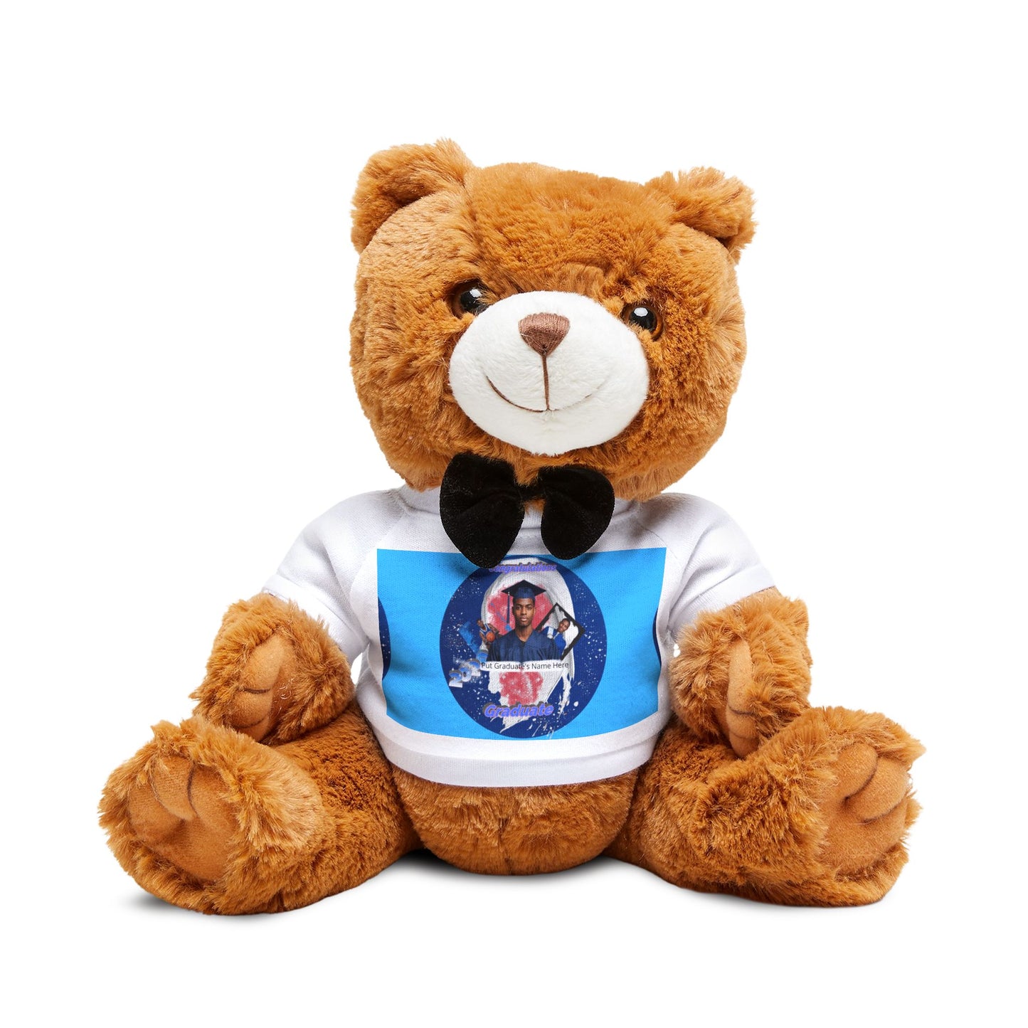Teddy Bear. Custom Photo Teddy Bear Plush with Personalized T‑Shirt. Navy Blue