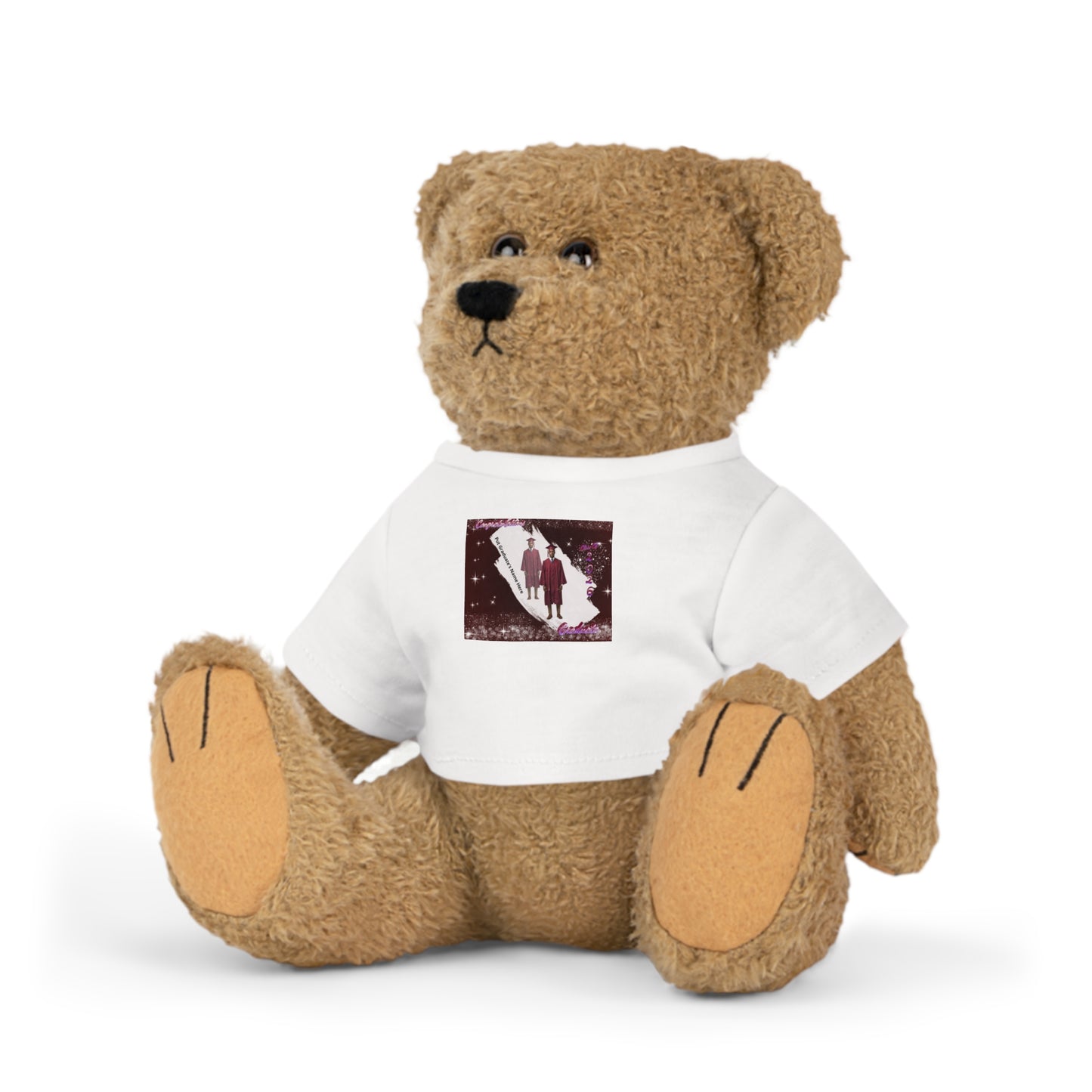 Teddy Bear Stuffed Bear Plush Graduation, personalize photo and name T-Shirt, Winter Couple Silhouette Design. Mahogany/Deep Red