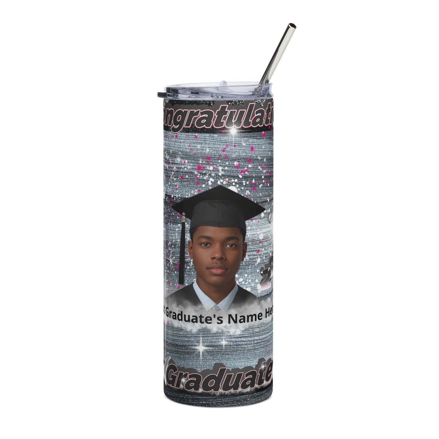 Tumblers: Personalized Graduation Stainless Steel Tumbler 20oz Congratulations Photo Travel Cup. Black