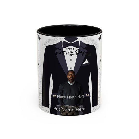 Personalized Father's Day Photo Mug Tuxedo Design, Add Name & Photo (11oz)