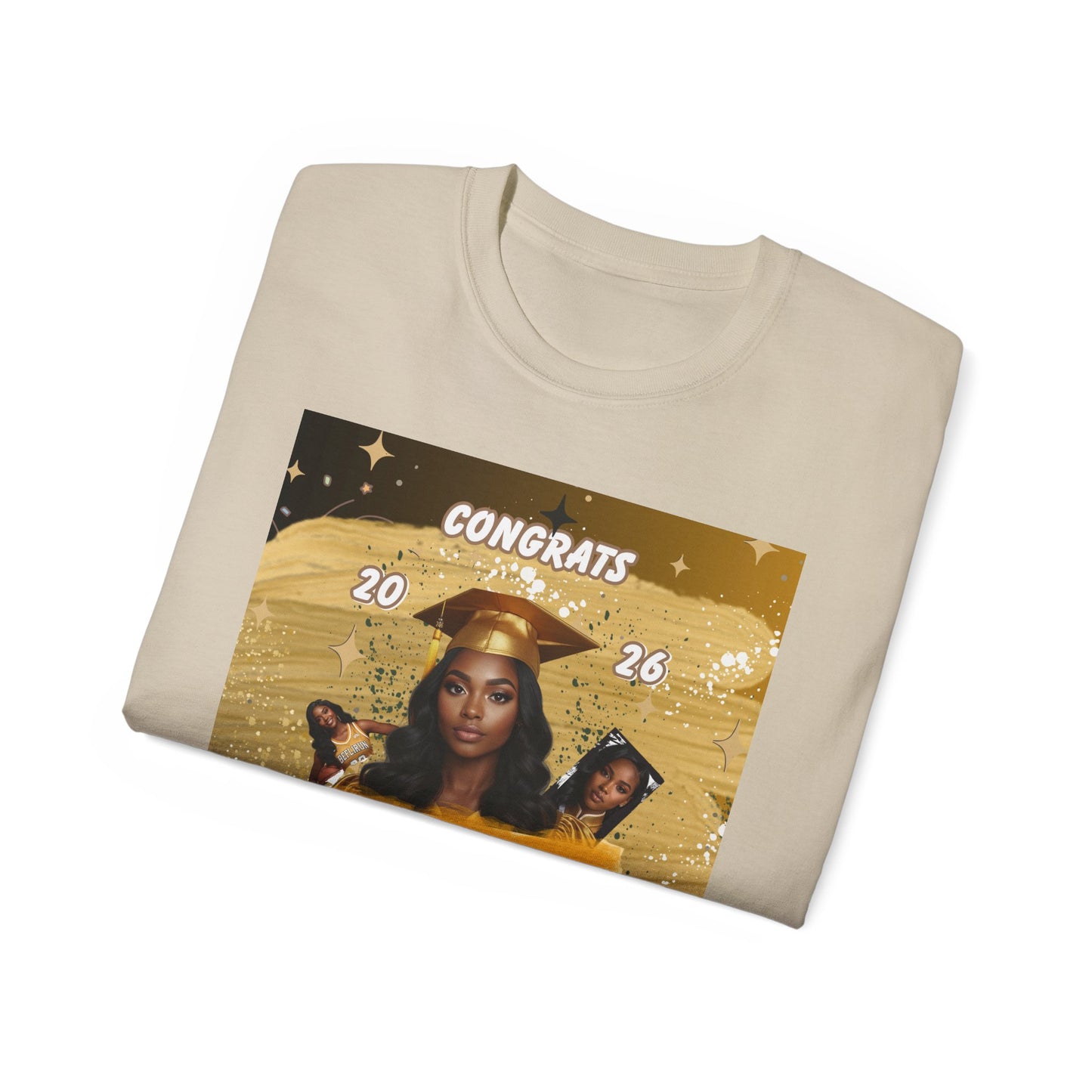 T-Shirts: Graduate Photo Tee Congrats 2026 Personalized Graduation T-Shirt. Gold/Yellow Personalize, upload your photo and write the name.