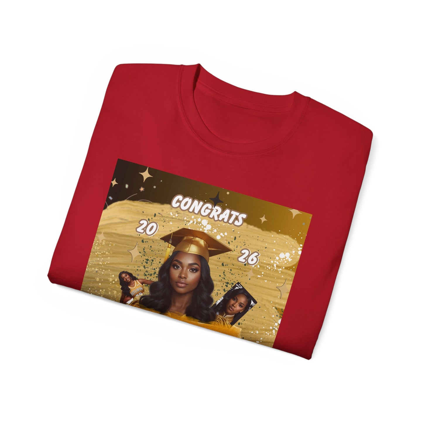 T-Shirts: Graduate Photo Tee Congrats 2026 Personalized Graduation T-Shirt. Gold/Yellow Personalize, upload your photo and write the name.