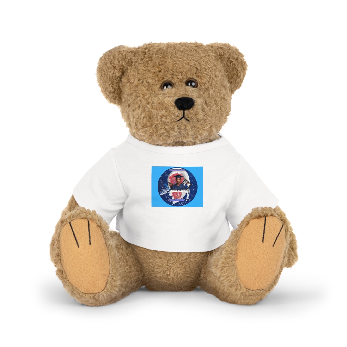 Teddy Bear Plush Toy. Personalize photo and name. Blue