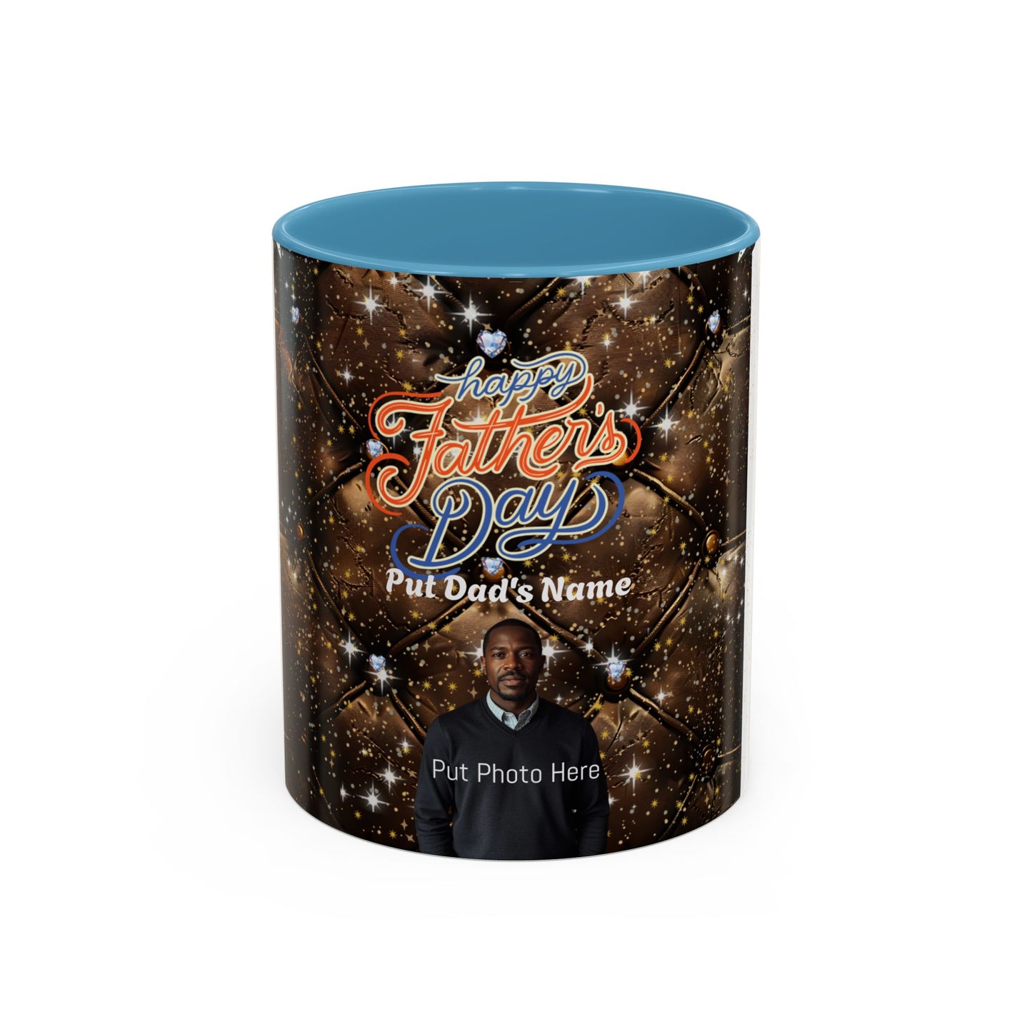 Personalized Fathers Day Coffee Mug Happy Fathers Day Photo & Name Accent Mug