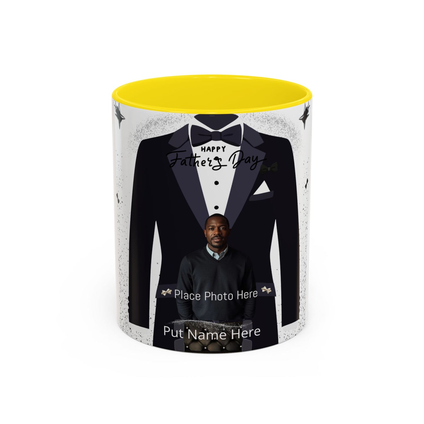 Personalized Father's Day Photo Mug Tuxedo Design, Add Name & Photo (11oz)