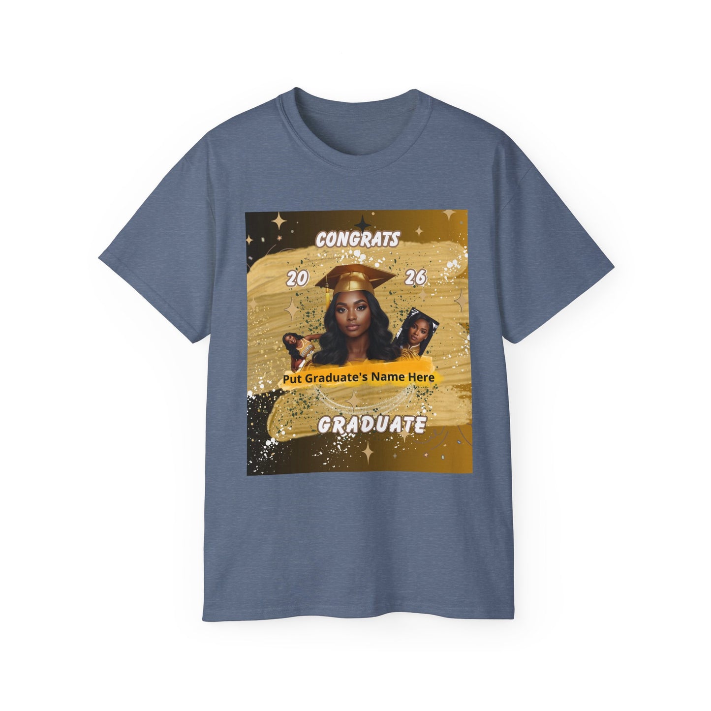 T-Shirts: Graduate Photo Tee Congrats 2026 Personalized Graduation T-Shirt. Gold/Yellow Personalize, upload your photo and write the name.