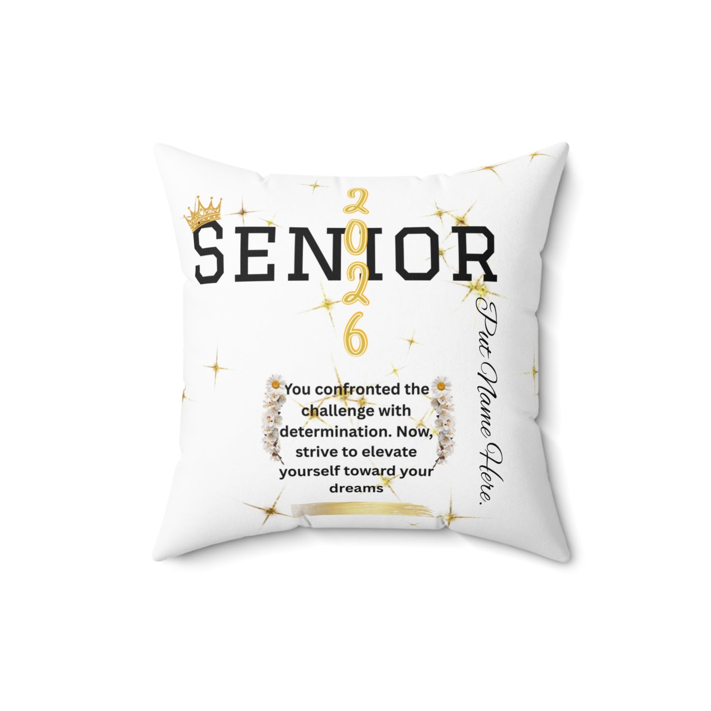 Senior 2026 Graduation Photo Pillow Personalized Gold & White Graduate Keepsake. Add name to front and back.