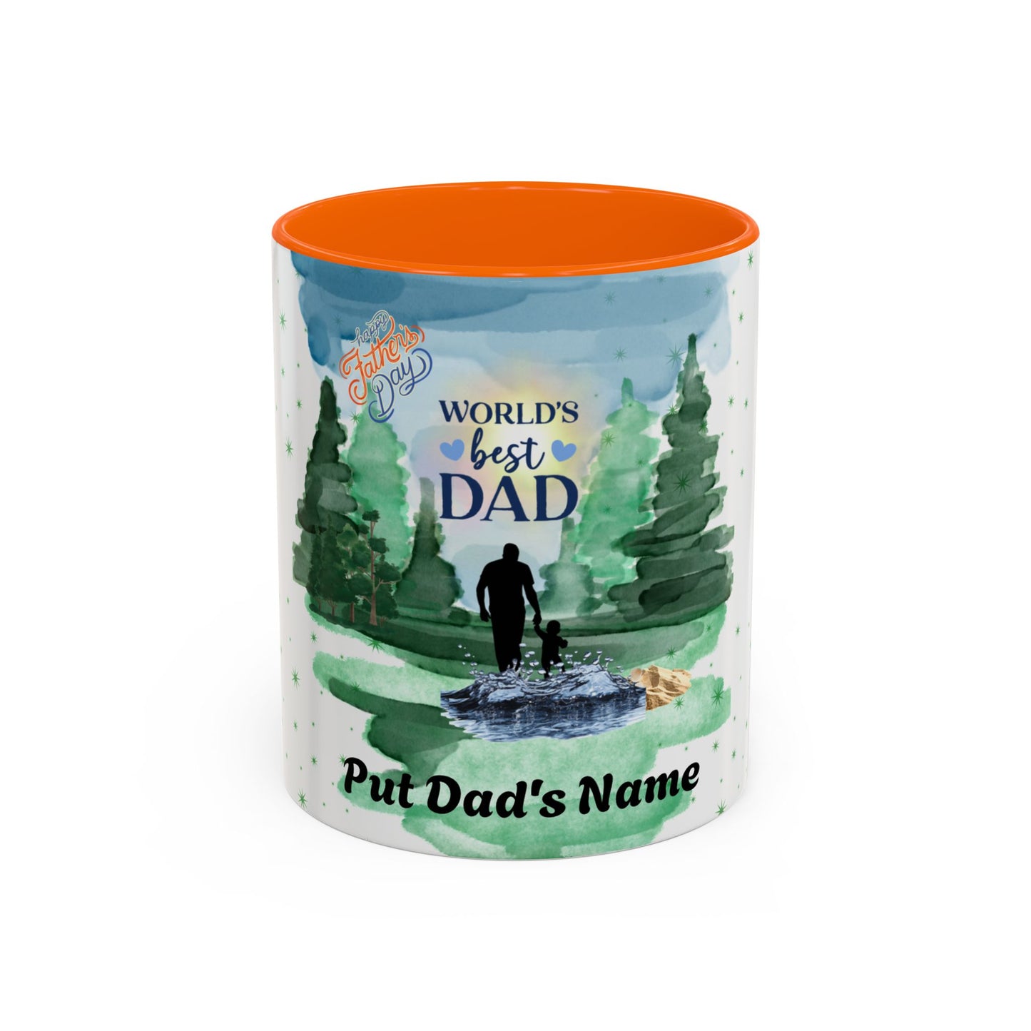 Worlds Best Dad Personalized Accent Coffee Mug Custom Name Fathers Day Gift (11oz)