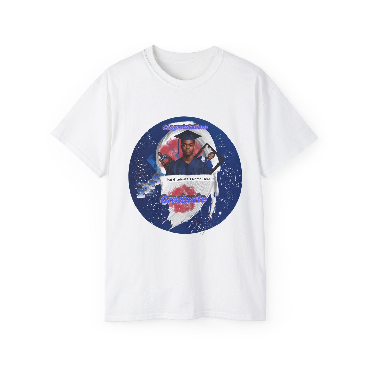 Graduation Photo Tee — Personalized Grad Cap & Confetti Design