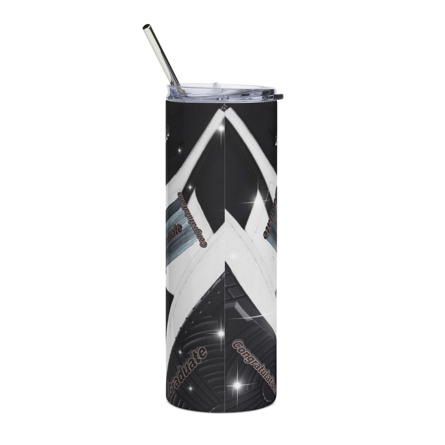 Tumbler: Graduation Photo Stainless Steel Tumbler Custom Grad Name, 20oz Travel Cup. Black