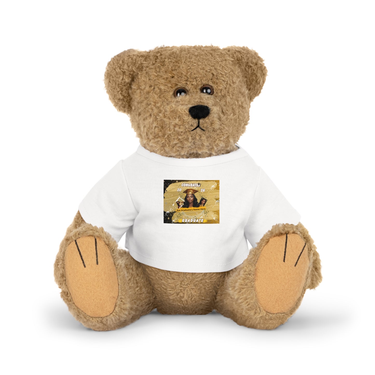 Teddy Bear Custom Photo with Personalized T‑Shirt. Cute Keepsake Gift. Gold/Yellow