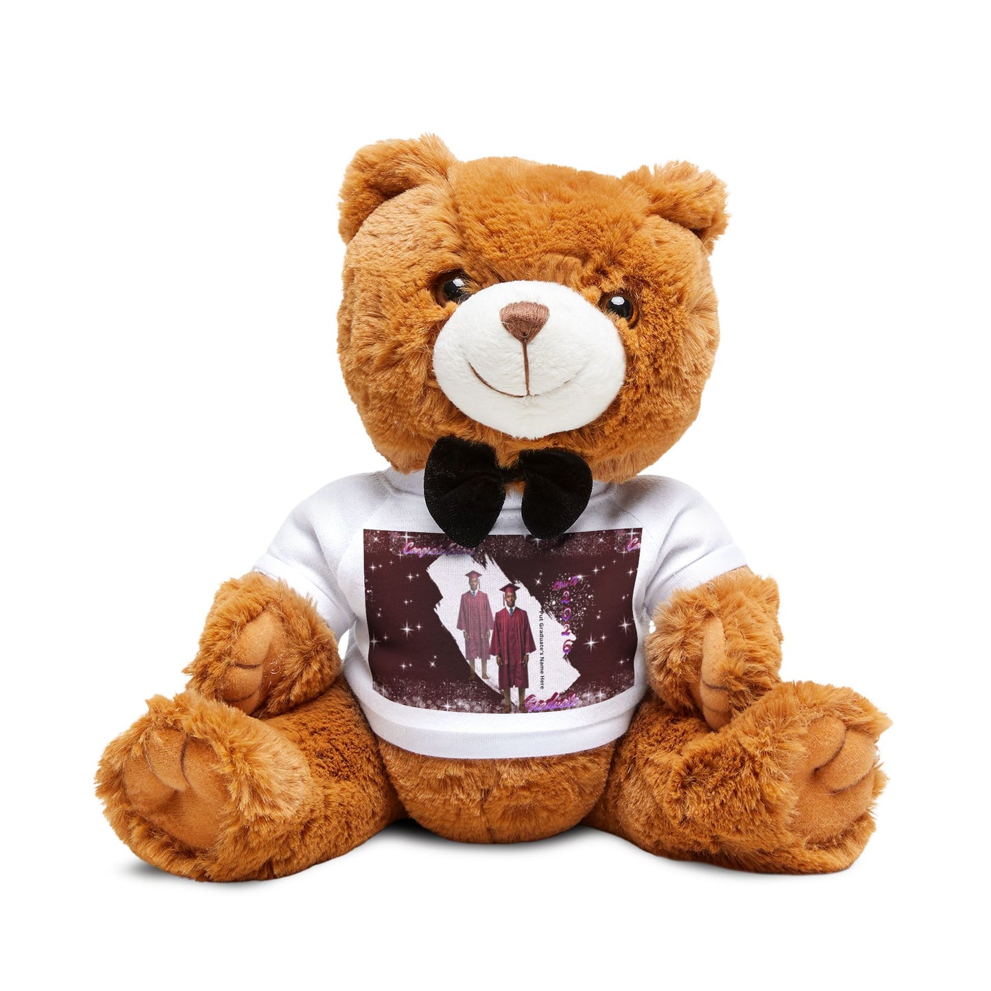 Teddy Bear Personalized Photo with Custom T‑Shirt.  Cute Plush Gift for Kids & Couples. Mahogany/Deep Red
