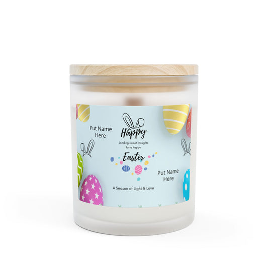 Easter Egg Frosted Glass Candle.  Personalized, 11oz Wooden Lid