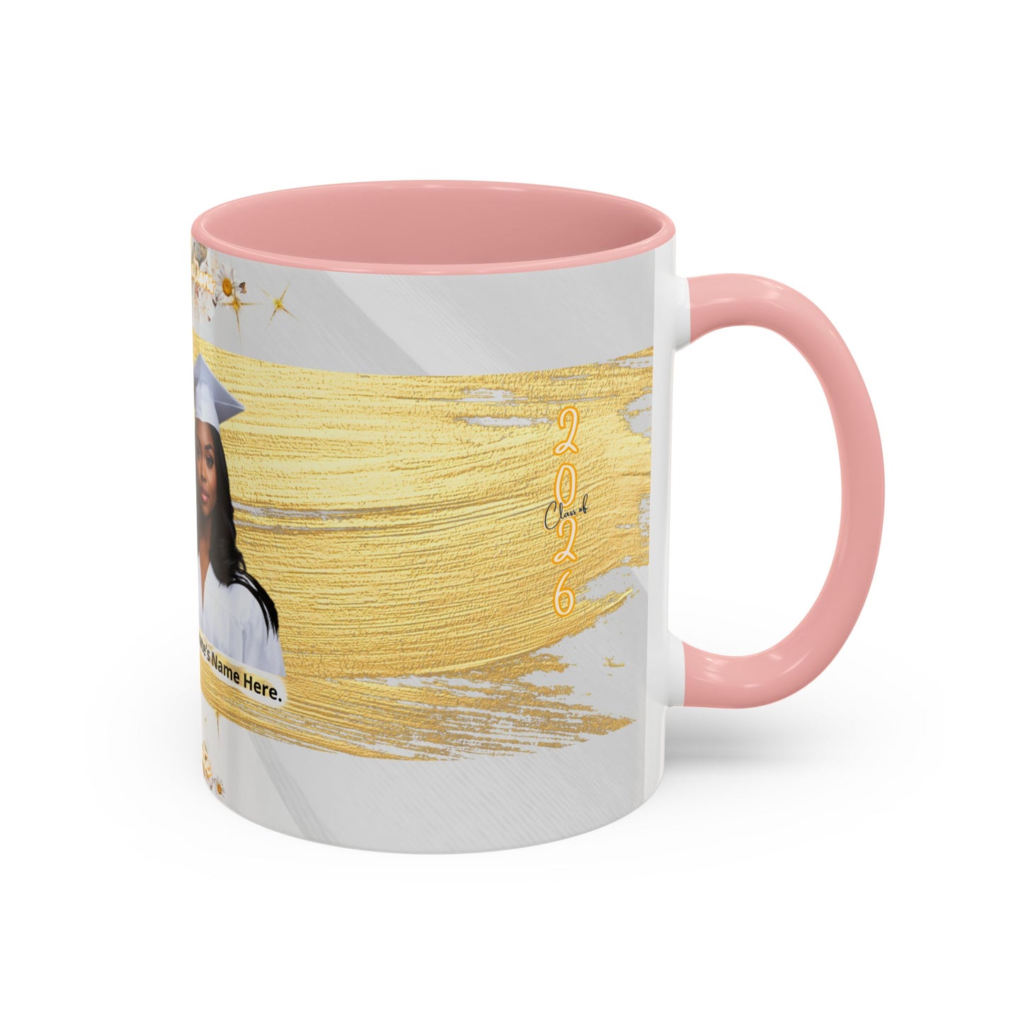 Mug: Graduation Photo Coffee Mug. Personalized Grad Gift with Gold Brush Design (11oz)