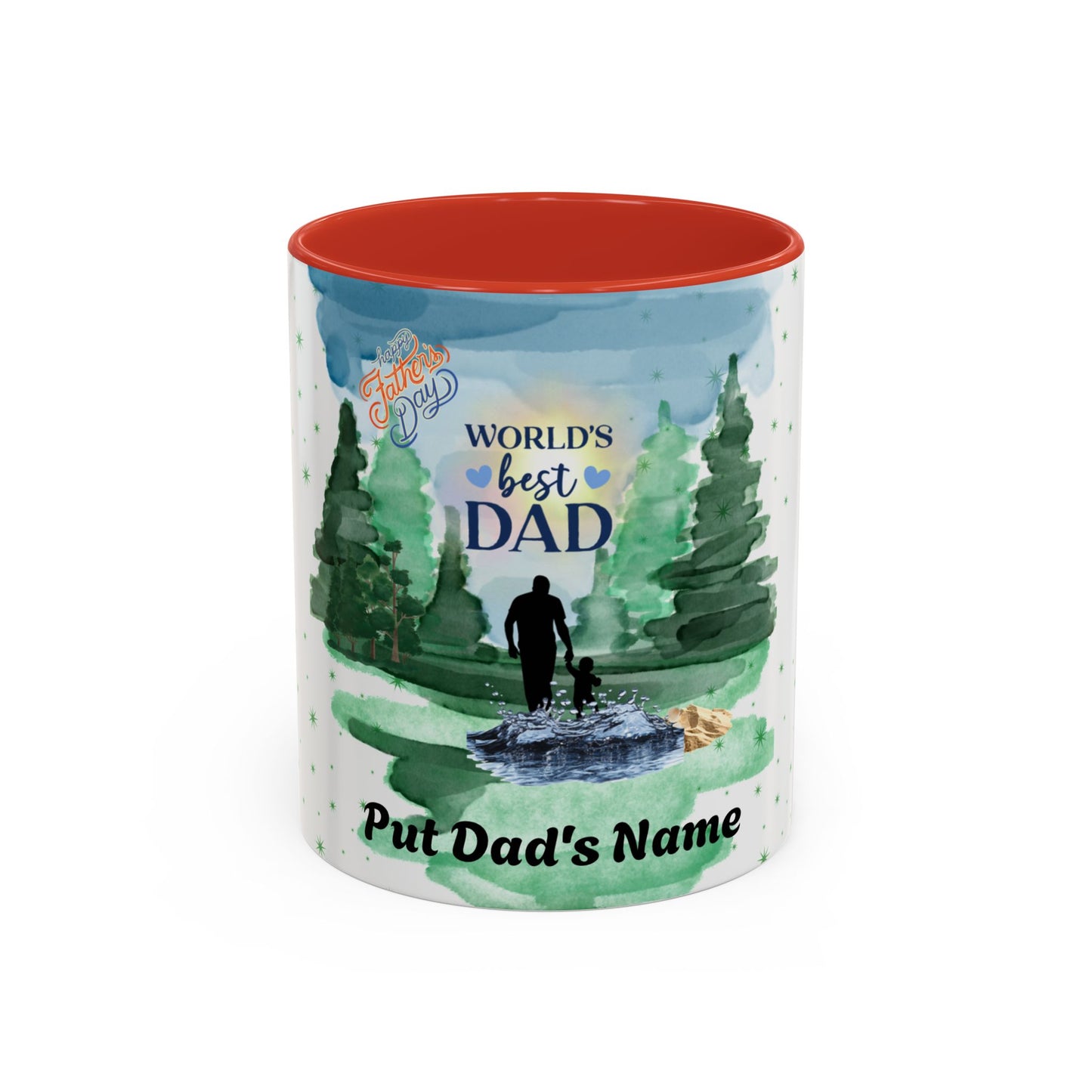 Worlds Best Dad Personalized Accent Coffee Mug Custom Name Fathers Day Gift (11oz)