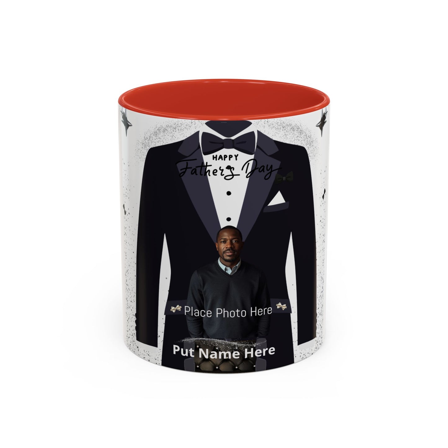 Personalized Father's Day Photo Mug Tuxedo Design, Add Name & Photo (11oz)