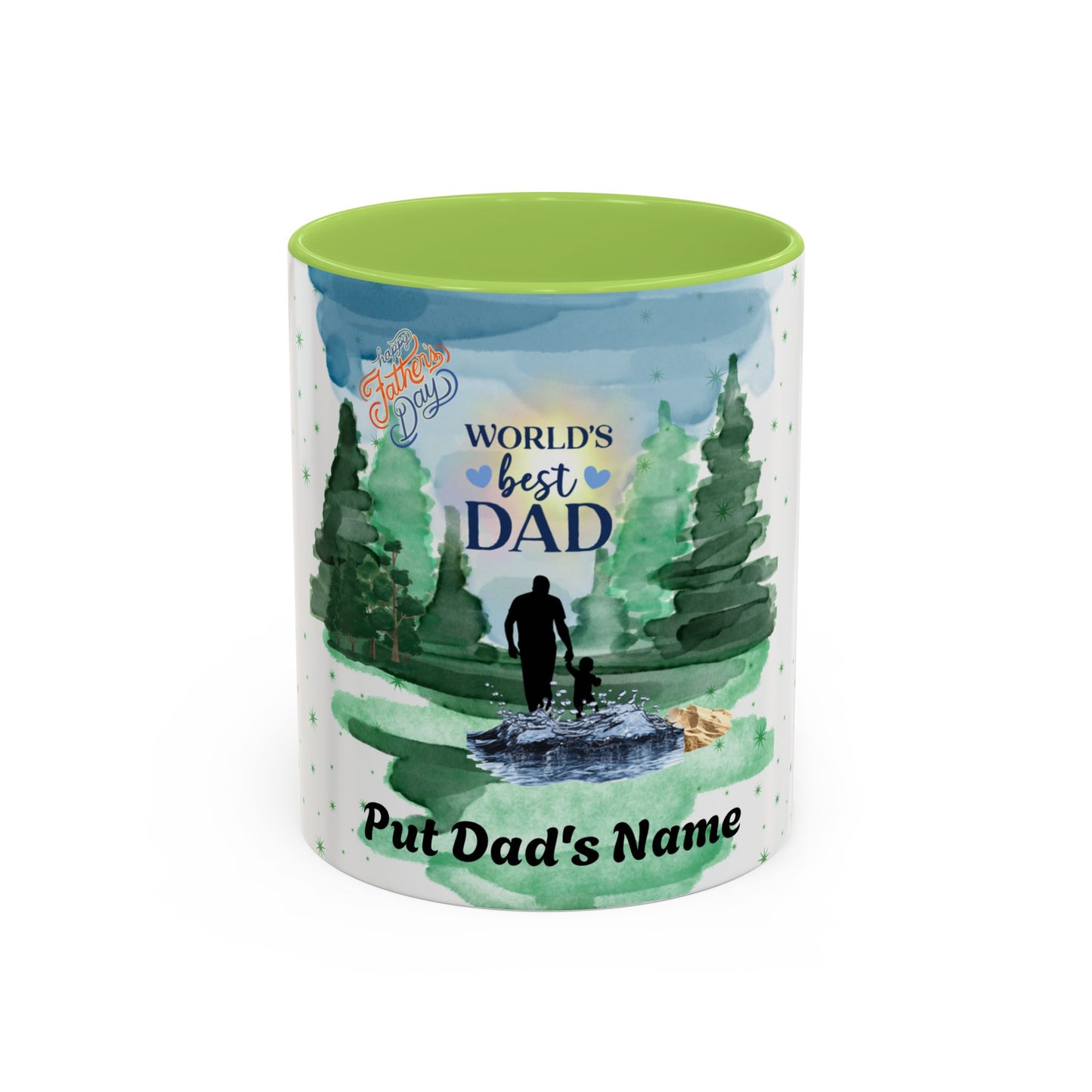 Worlds Best Dad Personalized Accent Coffee Mug Custom Name Fathers Day Gift (11oz)