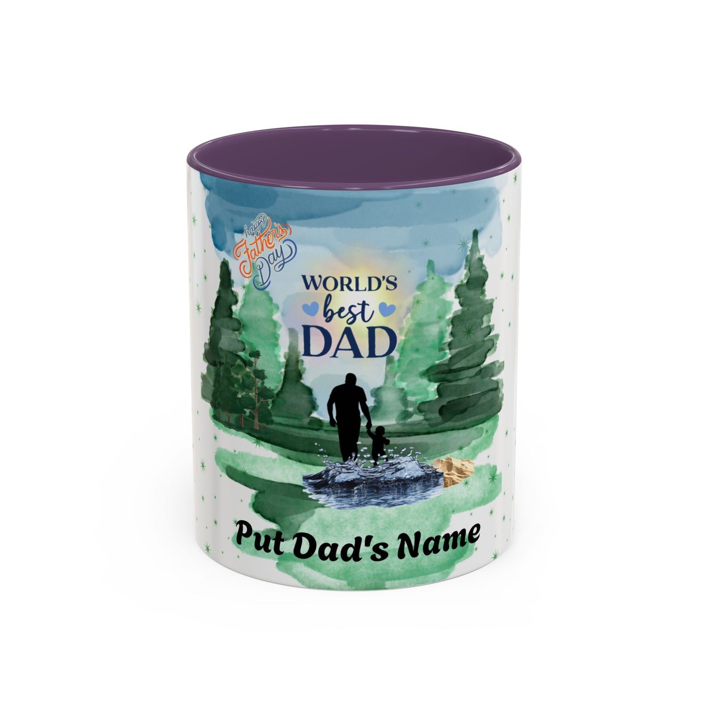 Worlds Best Dad Personalized Accent Coffee Mug Custom Name Fathers Day Gift (11oz)