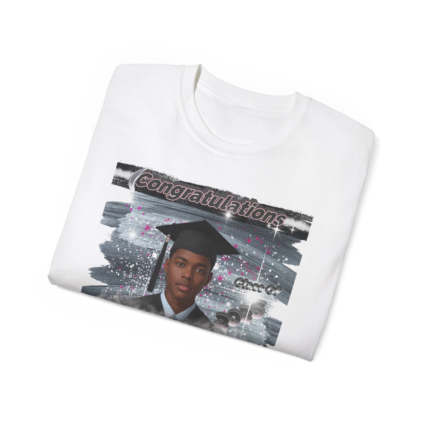 T-Shirt: Graduation Photo Tee, Custom Name Cap & Gown Tribute: Black, Personalize