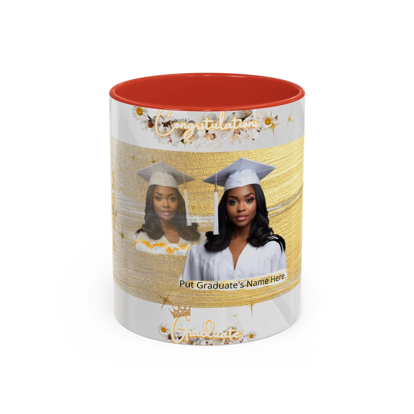 Mug: Graduation Photo Coffee Mug. Personalized Grad Gift with Gold Brush Design (11oz)