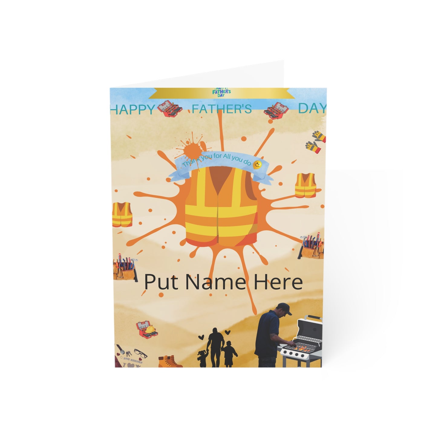 Father’s Day Construction Worker Greeting Card Customizable Put Name Here Safety Vest Design: Physical Product.