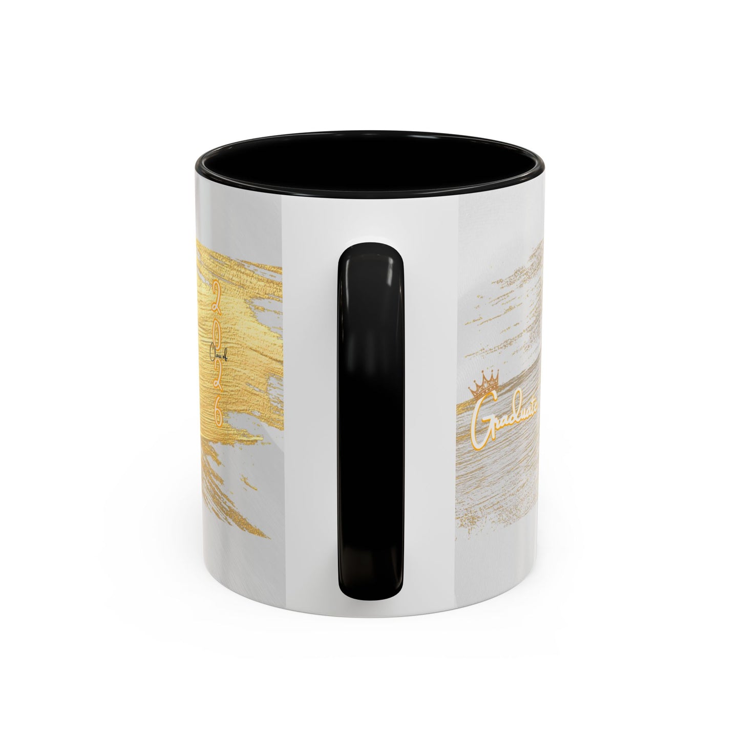 Mug: Graduation Photo Coffee Mug. Personalized Grad Gift with Gold Brush Design (11oz)