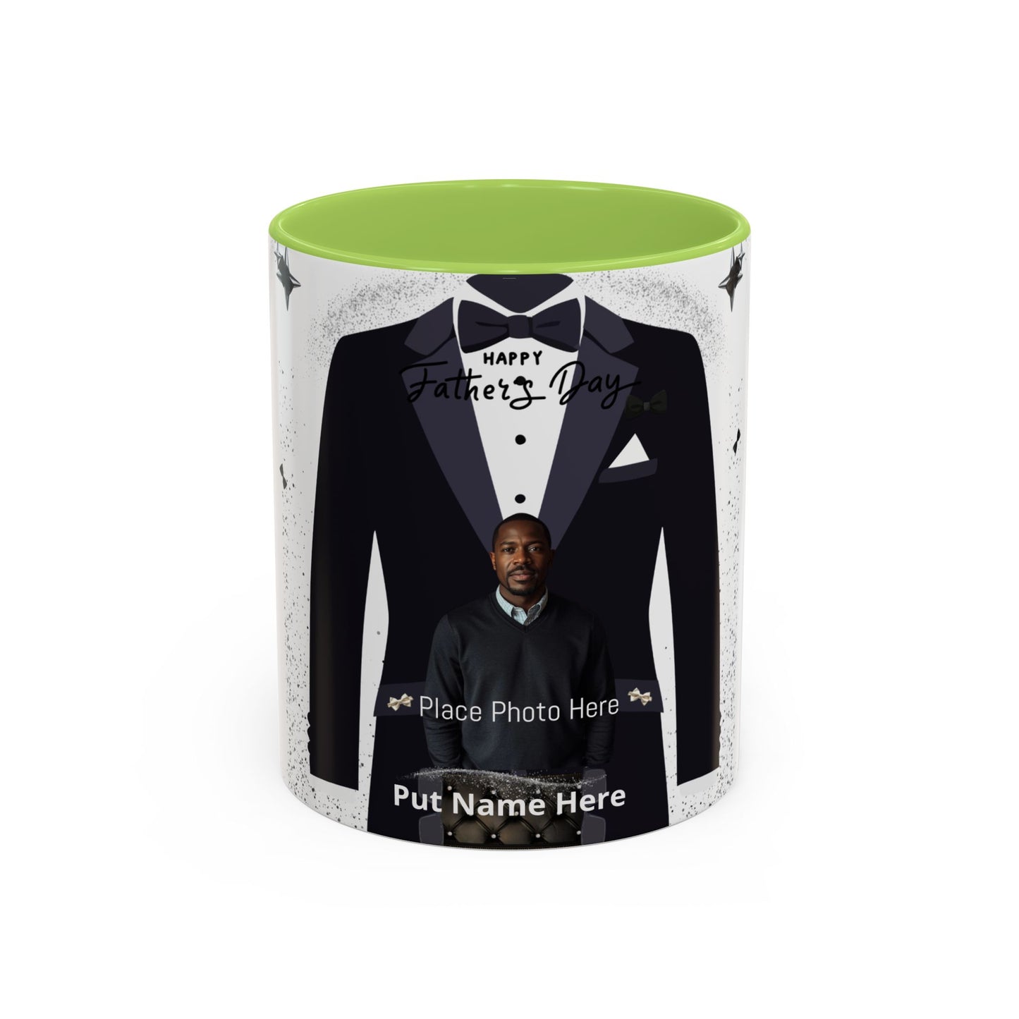 Personalized Father's Day Photo Mug Tuxedo Design, Add Name & Photo (11oz)