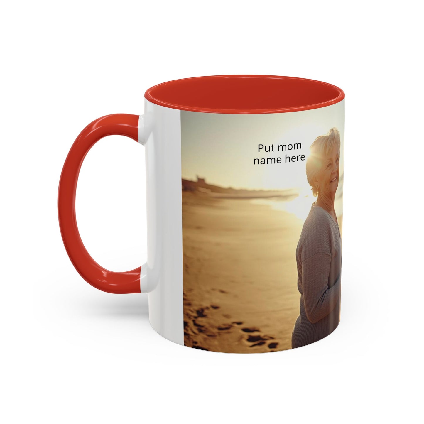 Personalized Photo Accent Coffee Mug Custom Mom and Dad Name, Sunset Beach Memory (11/15oz)