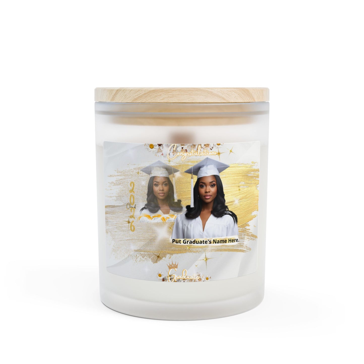 Candle 2: Graduation Photo Frosted Glass Candle Personalized 11oz Grad Gift. White