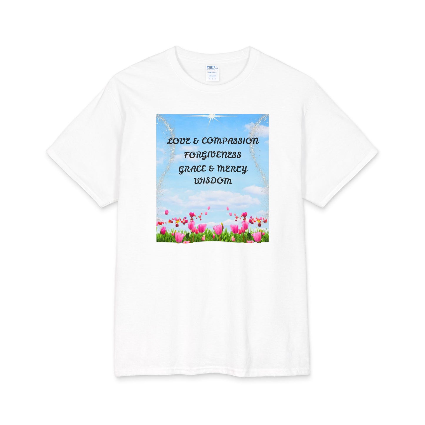 Inspirational Floral Tee — "Love & Compassion, Forgiveness" Motivational Cotton Shirt