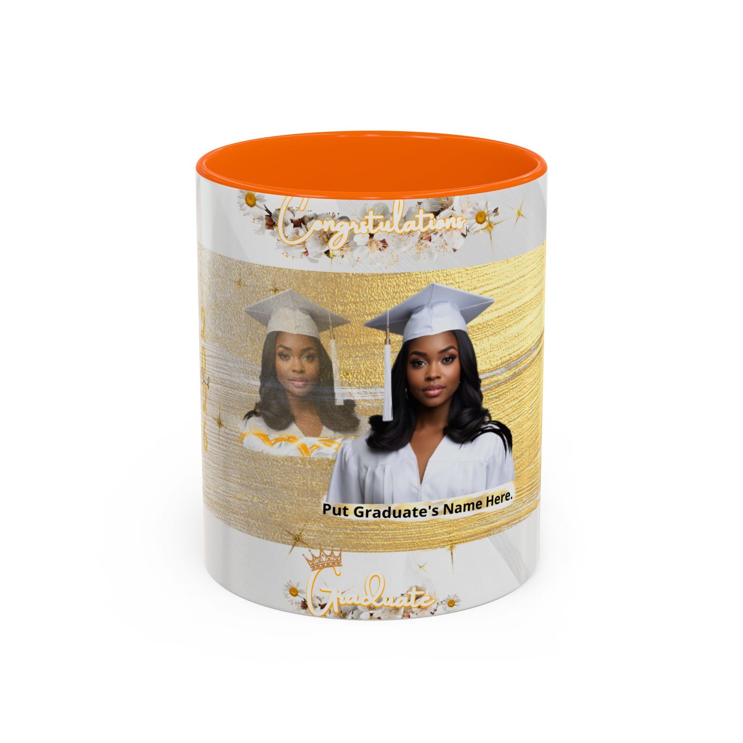Mug: Graduation Photo Coffee Mug. Personalized Grad Gift with Gold Brush Design (11oz)
