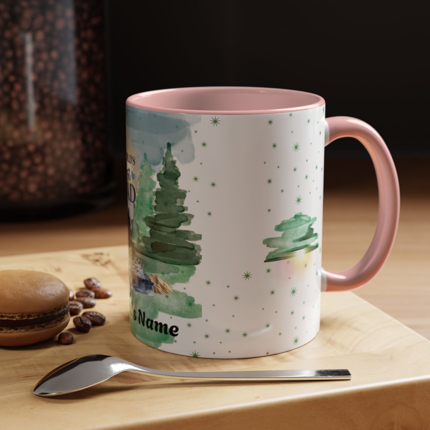 Worlds Best Dad Personalized Accent Coffee Mug Custom Name Fathers Day Gift (11oz)